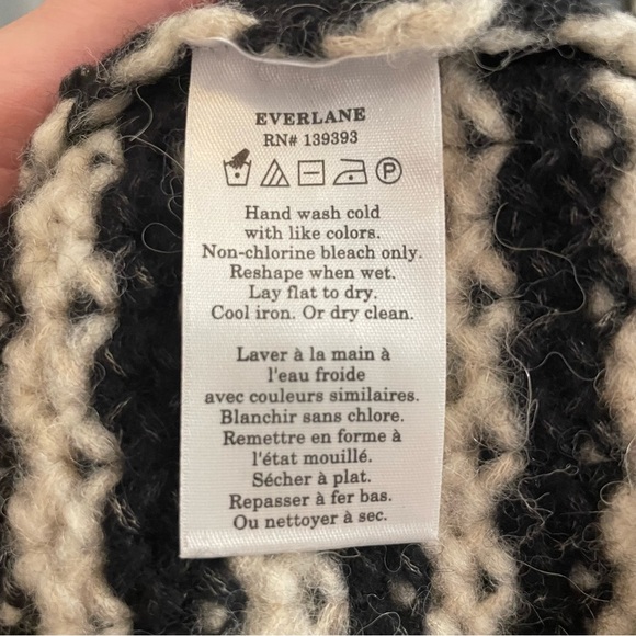EUC Everyone Cloud Black & White Striped Turtleneck Sweater Merino Wool Alpaca - Picture 8 of 11